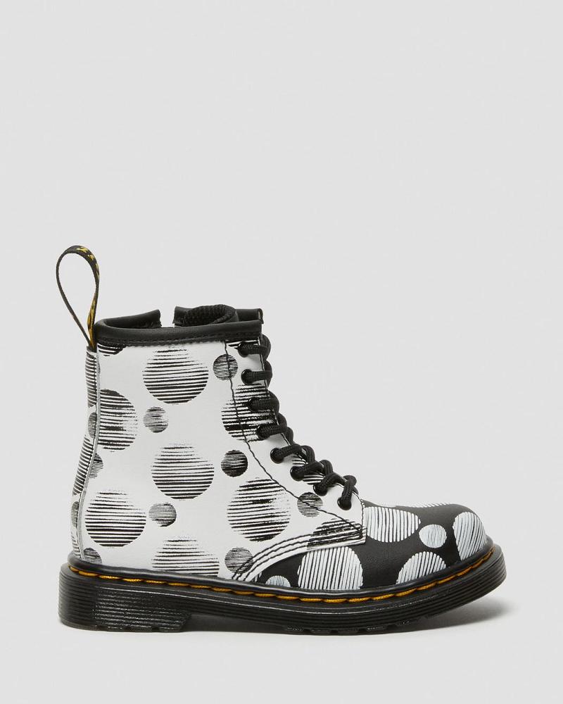 Black Kids' Dr Martens Toddler 1460 Polka Dot Leather Lace Up Boots | CA 703SGL